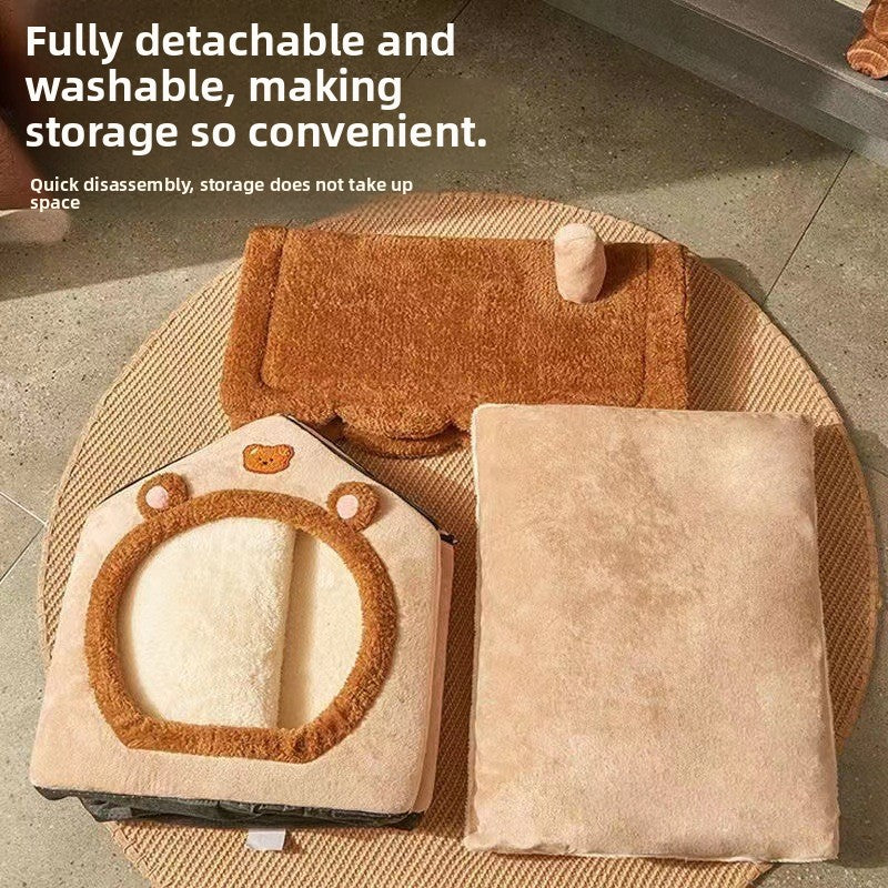 All-season small dog house with removable and washable design